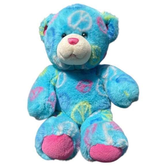 Build A Bear Sitting Blue Hippie Peace Plush Stuffed Support Pet Toy BFF Retro - Picture 1 of 16